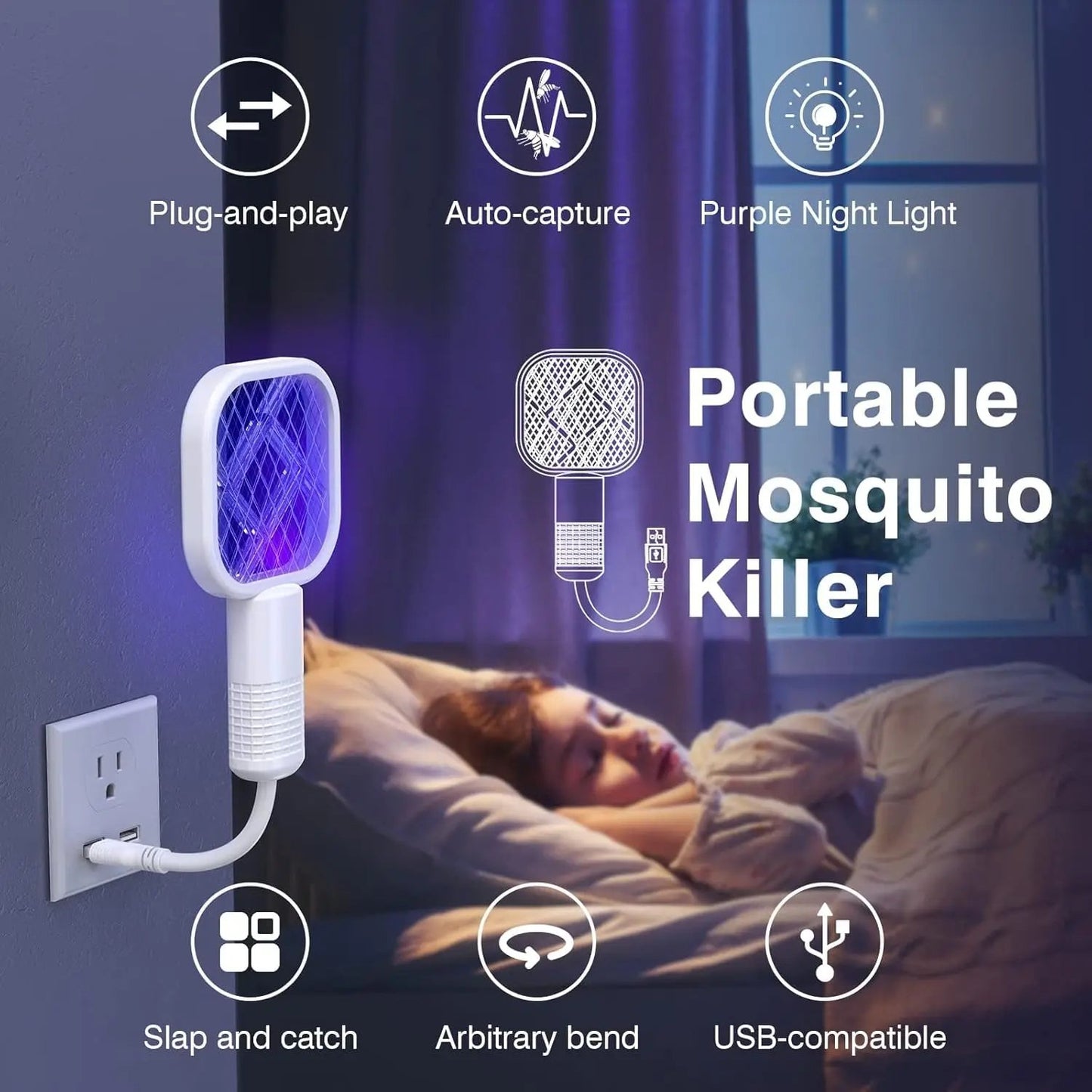 2-in-1 Mini Portable USB Mosquito Zapper & Bug Killer Bat