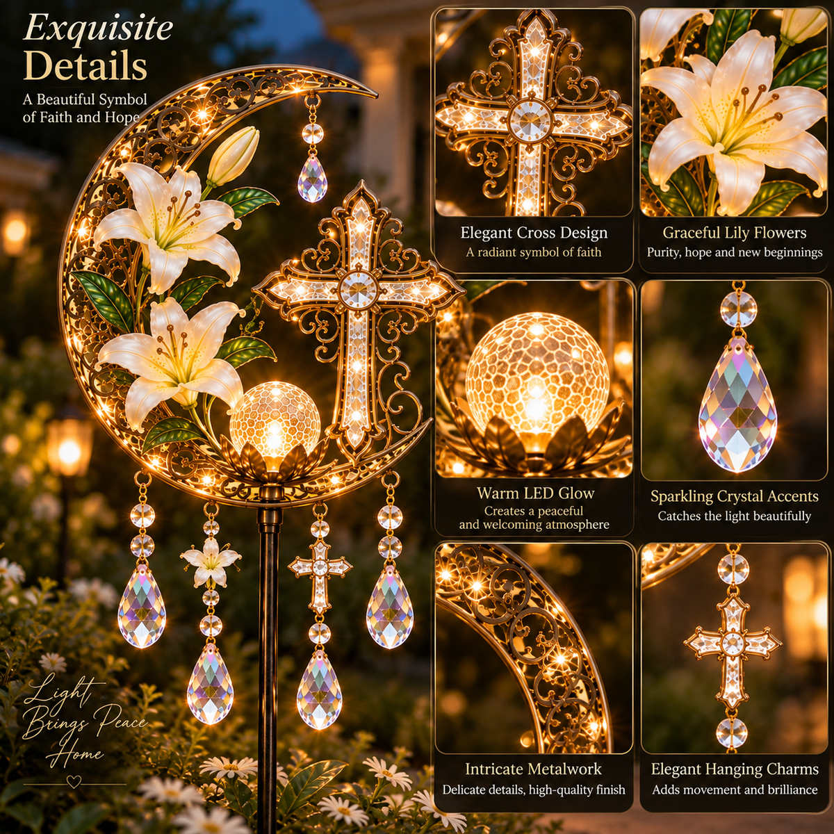 ⏳ Last Day 50% OFF-✝️✨ Cross and Lily Solar Garden Wind Chime Light