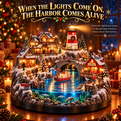 🔥 HOT SALE 49% OFF🔥 Harborlight Christmas™ — Lighted Coastal Village with Lighthouse, Fishing Boat & Underwater Scene ✨