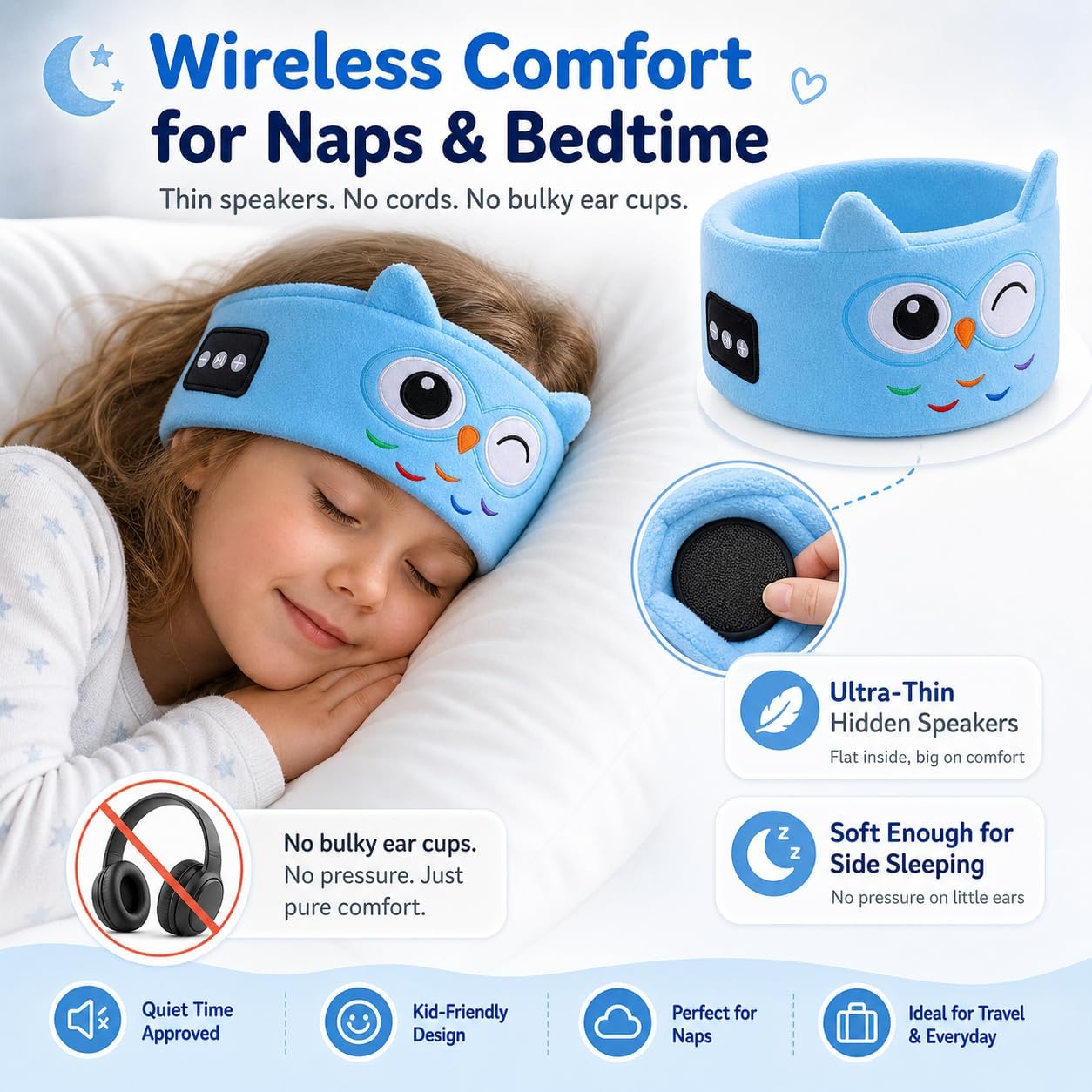 Kids Wireless Headphones, Over Ear Headphones for Children & Toddlers, with Thin Speakers & Super Soft Fleece Headband