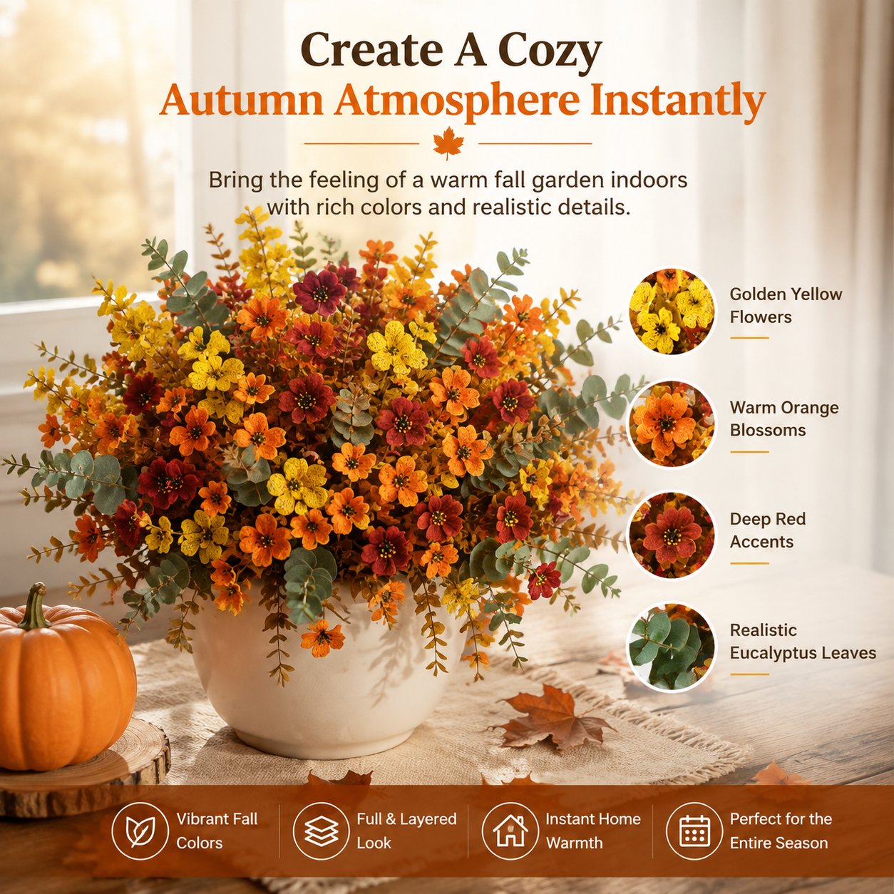 🍂Artificial Fall Eucalyptus & Violet Flower Arrangement — Bring The Warm Beauty Of Autumn Into Your Home