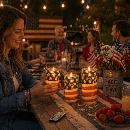 Patriotic LED Flameless Candles 3 Pack with Remote Timer 4th of July