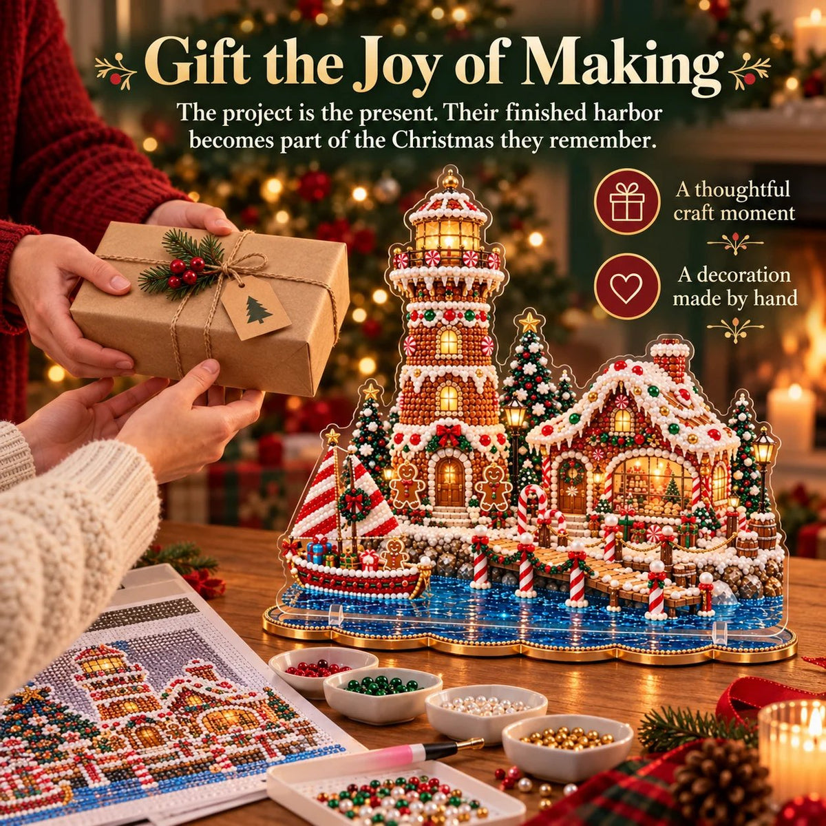 ✨ Last Day – 49% OFF!✨ Pearl Christmas Lighthouse Diamond Painting Kit🎅⛄️❄️