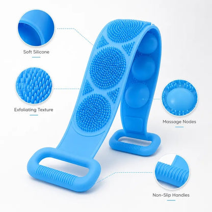 🚿 2-in-1 Silicone Back Scrubber – Double-Sided Exfoliating Brush with Soft Bristles & Mesh Sponge, Long Strap for Deep Body Cleansing, At-Home Self-Care🎁Buy 1 Get 1 Free