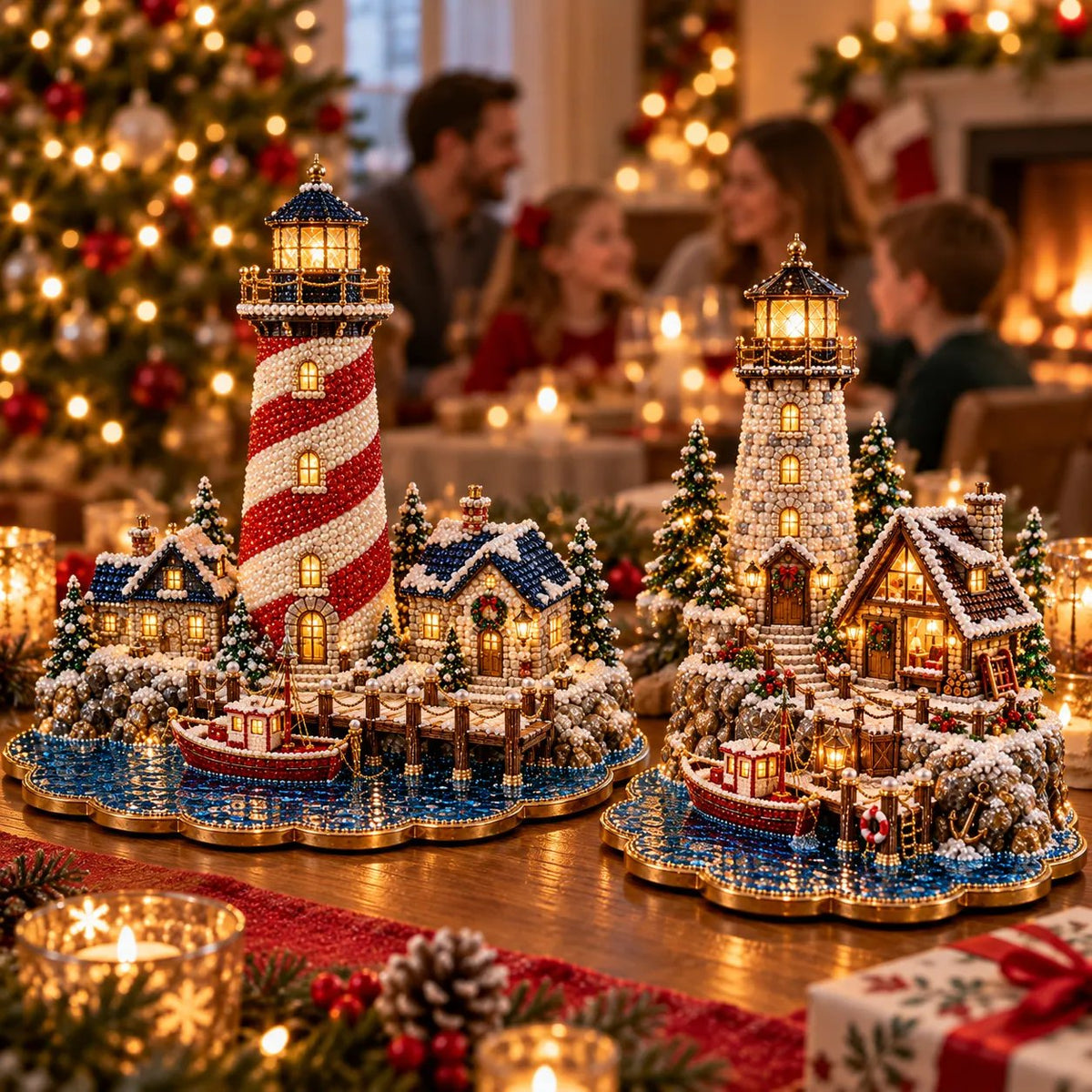 ✨ Last Day – 49% OFF!✨ Pearl Christmas Lighthouse Diamond Painting Kit🎅⛄️❄️