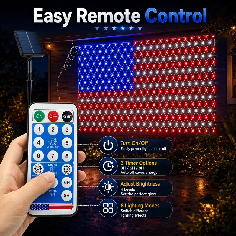 Outdoor Solar American Flag Light (6.5ft x 3.28ft) | Ultra-Bright Waterproof Patriotic Yard Decor