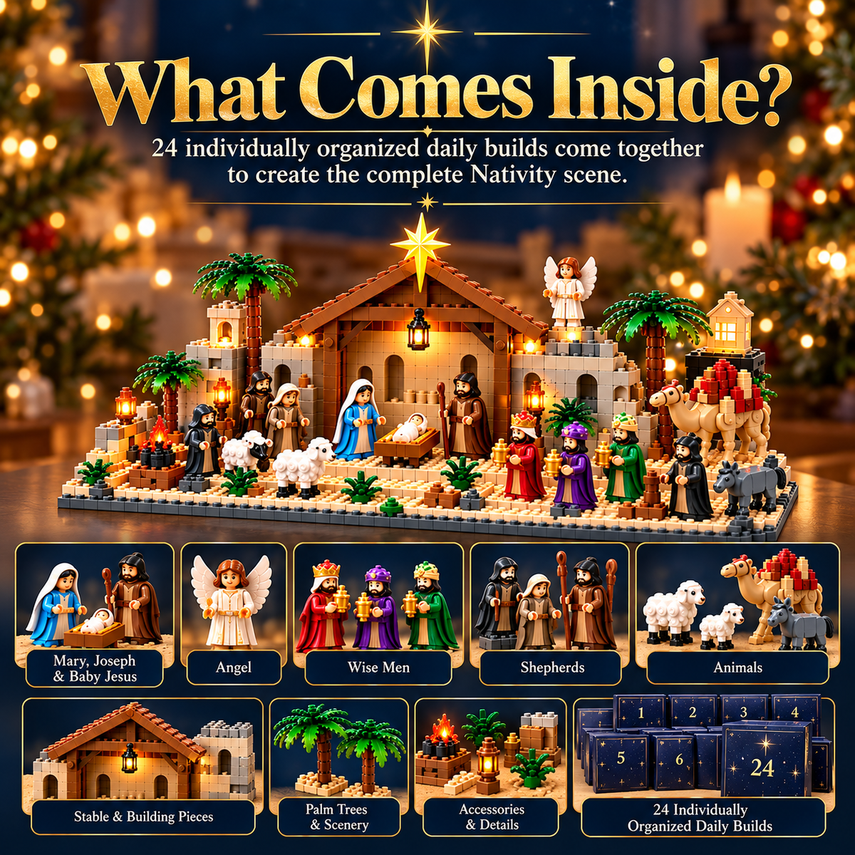 🎄 Last Day 50% OFF-⛪🎅Nativity Building Advent Calendar | 24 Daily Builds to Create a Complete Christmas Scene✝️