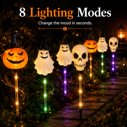 🎃 Solar Halloween Pathway Stake Lights with Pumpkins, Ghosts & Skulls 👻