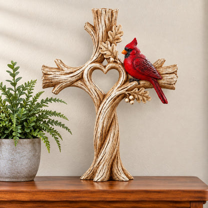 🔥LAST DAY 49% OFF -🐦Cardinal Heart Tree Cross – Hand-Carved Solid Wood Decor