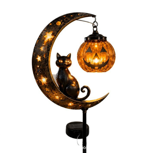 Black Cat & Moon LED Yard Stake – Lighted Outdoor Garden Ground Decoration | Glowing Lawn Ornament for Nighttime Ambiance