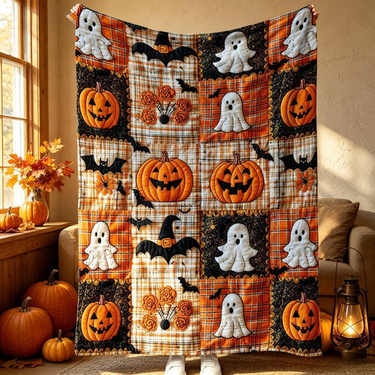 🎃Halloween Pumpkin & Bat Flannel Throw Blanket, Soft Lightweight Cozy Blanket for Sofa & Bed