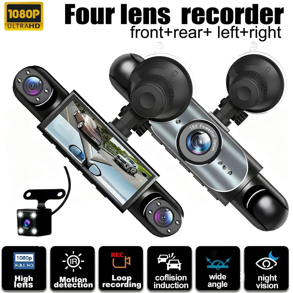 🚨[Best Seller] Stop Driving Blind! 4-Way Simultaneous Recording Dash Cam - 360° Full Coverage