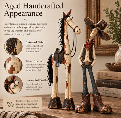 🤠🐴Whimsical Western Cowboy & Horse Figurine Duo - The Perfectly Odd Western Duo