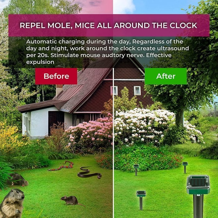 🌱🏡Solar Power Mouse Mole Snakes Pest Rodent Repeller