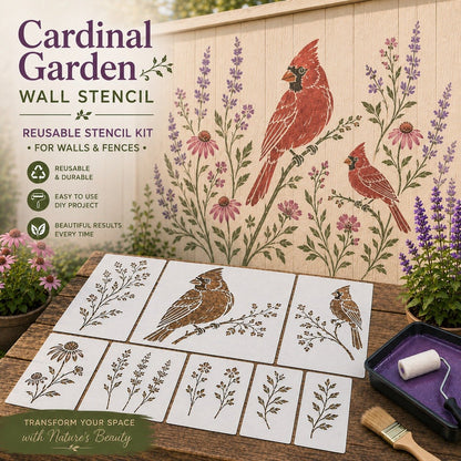 🌿🌸Garden Bloom Wall Stencil Collection – Reusable DIY Floral Painting Templates