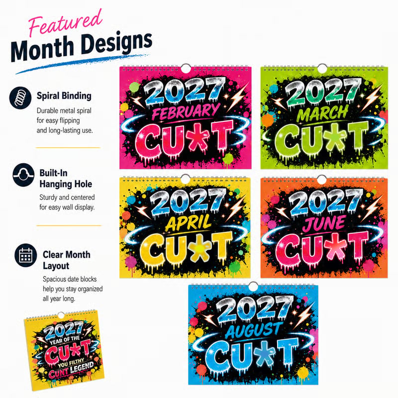 💥Early Bird Sale — 49% OFF🎁2027 Year of the Cu*t Wall Calendar – Bold Graffiti Humor Calendar📆🌟