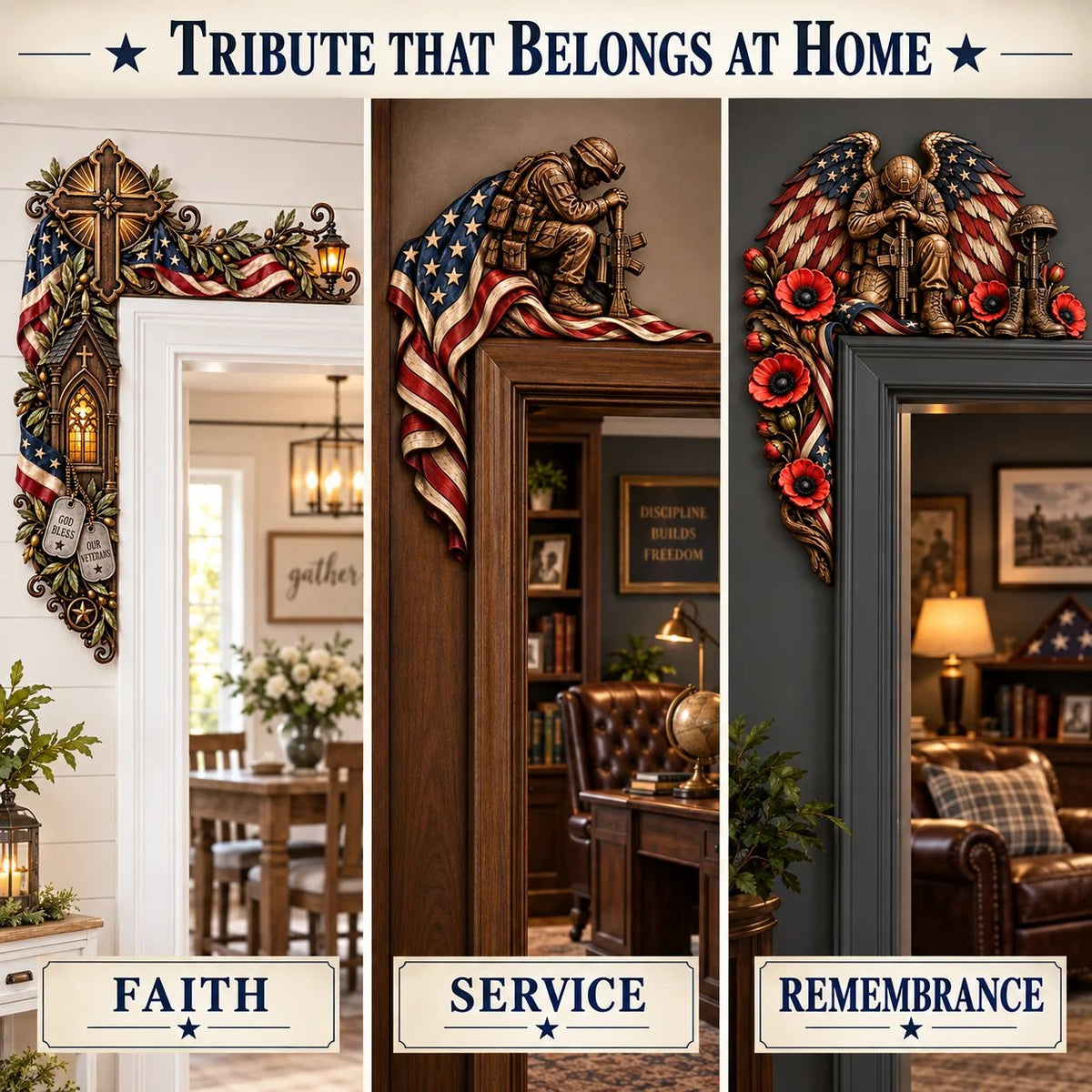 ⏳ Last Day 49% OFF –❤️‍🔥Patriotic American Flag & Cross& Veteran Door Frame Corner Decor