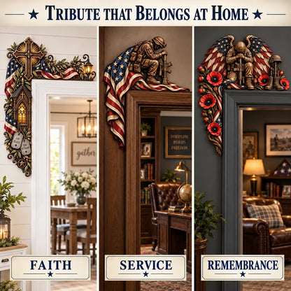⏳ Last Day 49% OFF –❤️‍🔥Patriotic American Flag & Cross& Veteran Door Frame Corner Decor