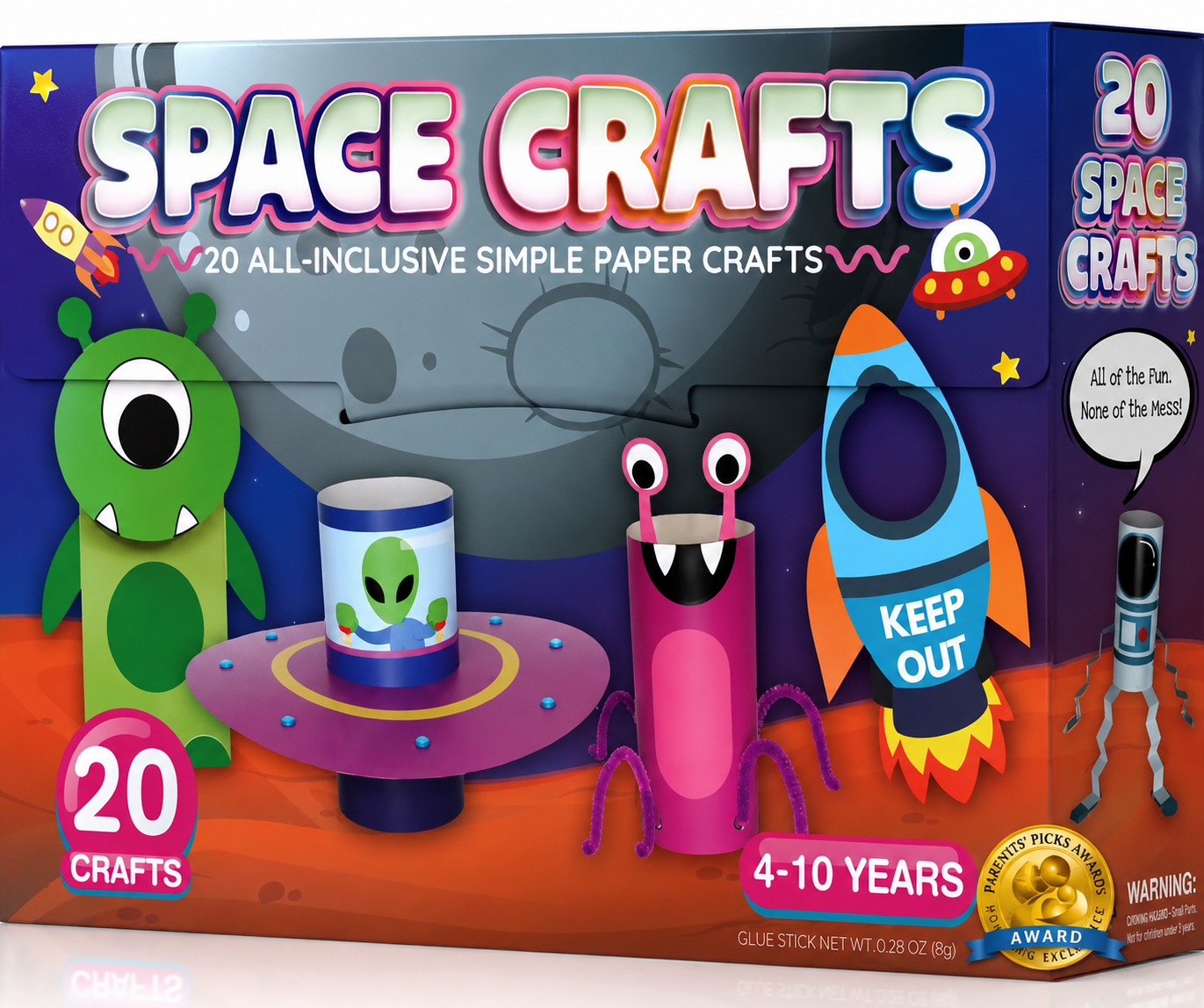 20 Crafts in a Box - 20 Simple Paper Crafts for Kids Ages 3-8 - Arts and Crafts Kit with Envelopes Glue Stick Tape - Low Mess Easy to Complete Fun for Creativity & Fine Motor Skills