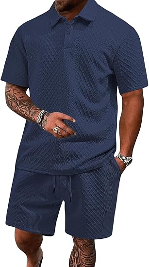 🔥Men's 2 Pieces Casual Polo Shirt and Shorts Set
