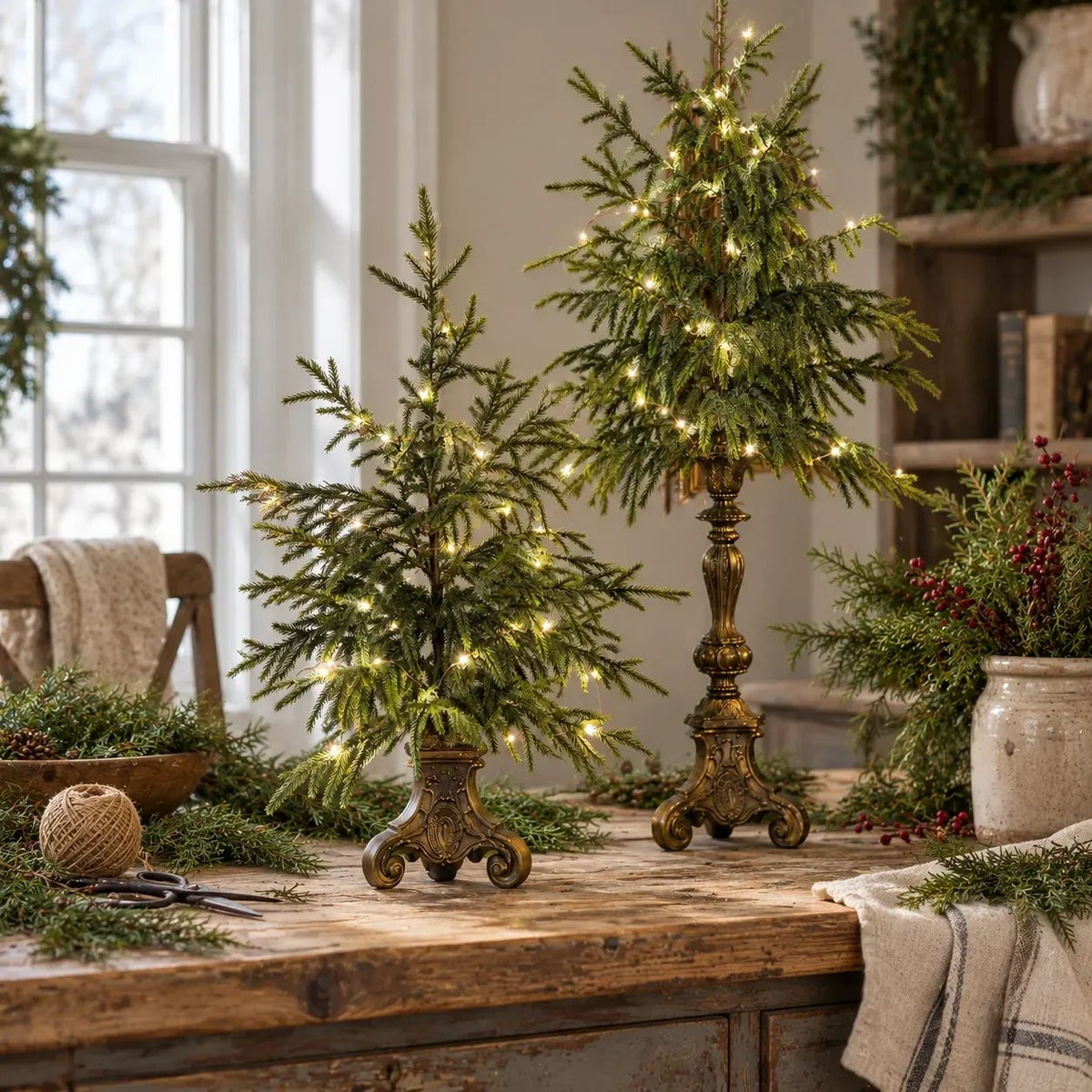 ✨ Last Day 50% OFF-🌙🎄 Vintage-Style Pre-Lit Evergreen Christmas Tree Set