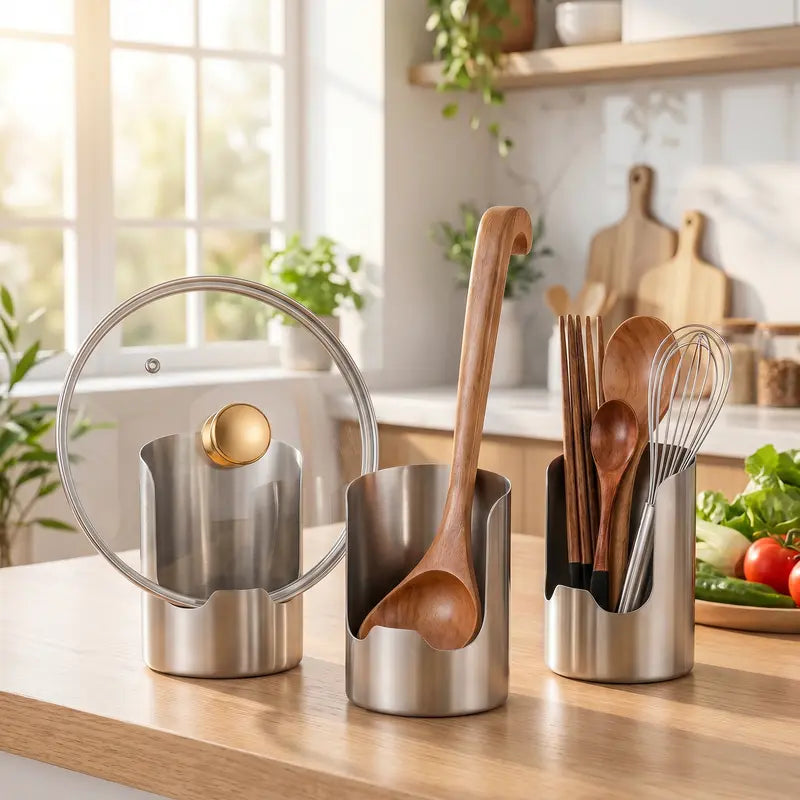 🍳Thickened Stainless Steel Utensil Organizer – Rust Resistant & Easy Clean