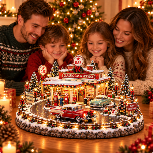 🔥Last Day 49% OFF🔥🚗🎄 Christmas Classic Gas Station Village™ – Lighted Vintage American Gas Station with Classic Cars