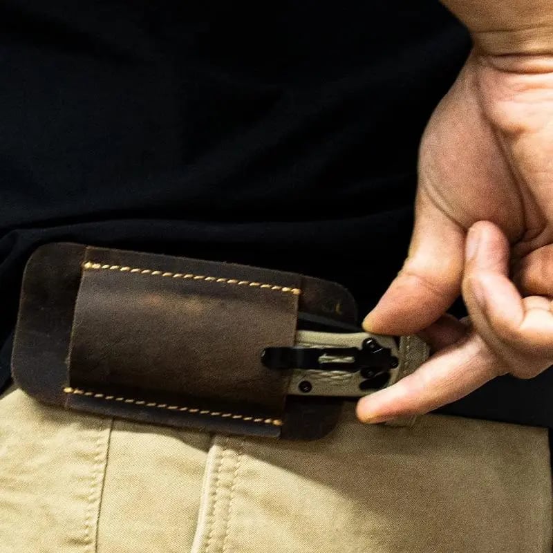 Genuine Leather Knife Sheath Foldable Lightweight Belt Pouch