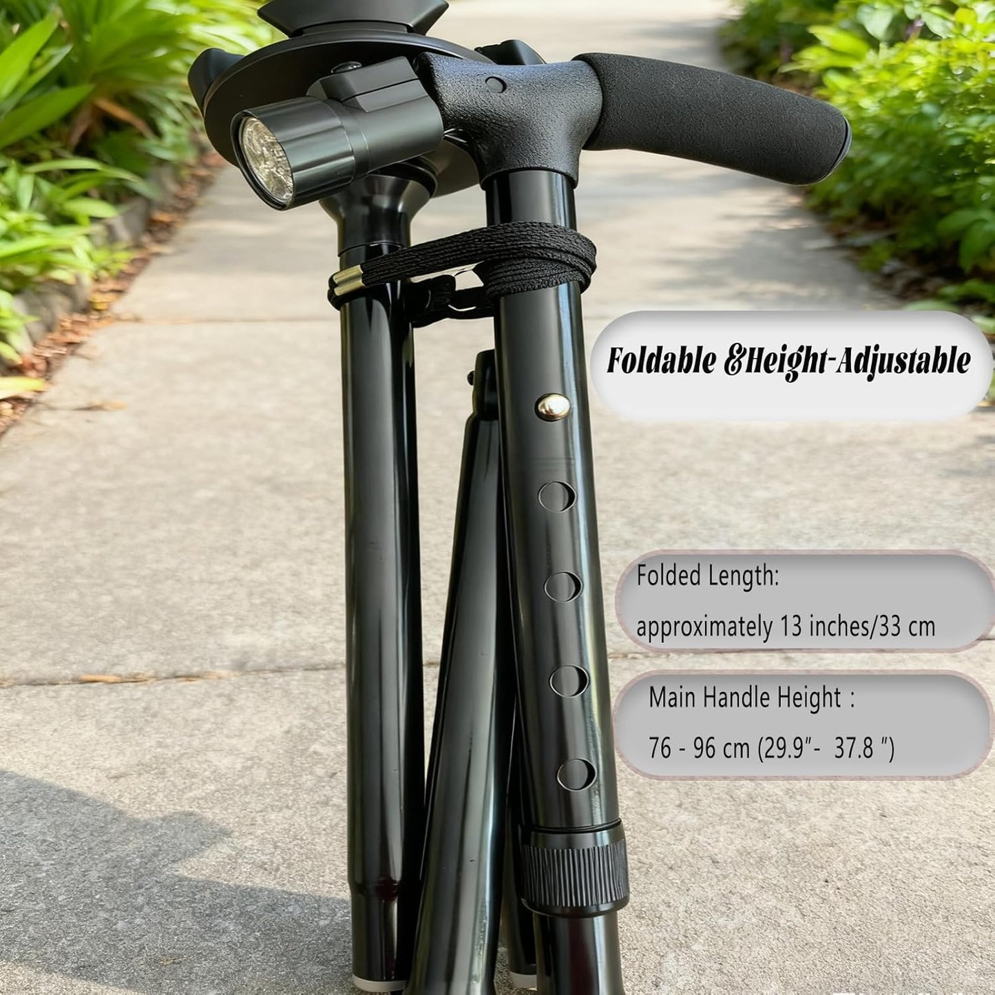 2026 New Smart Walking Cane, Upgrade Smart Walking Canes for Men Women with Alarm, with Light, Foldable Dual Handles, Adjustable Canes for Elderly