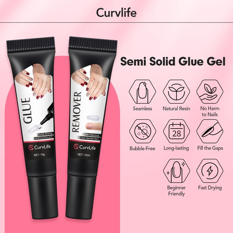 🔥 Last Day Limited Time Promotion🔥Newly Upgraded 10g Quick-Drying Semi-Solid Nail Glue with 10ml Remover – Long-Lasting Adhesive Gel