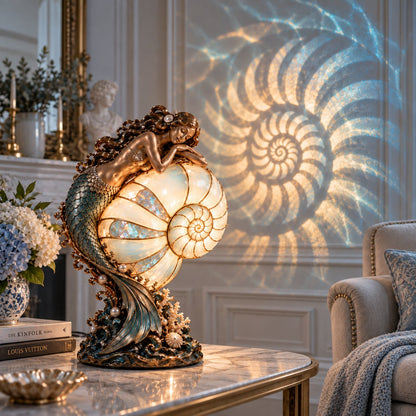 ✨🐚 Moon Tide Mermaid Nautilus Lamp