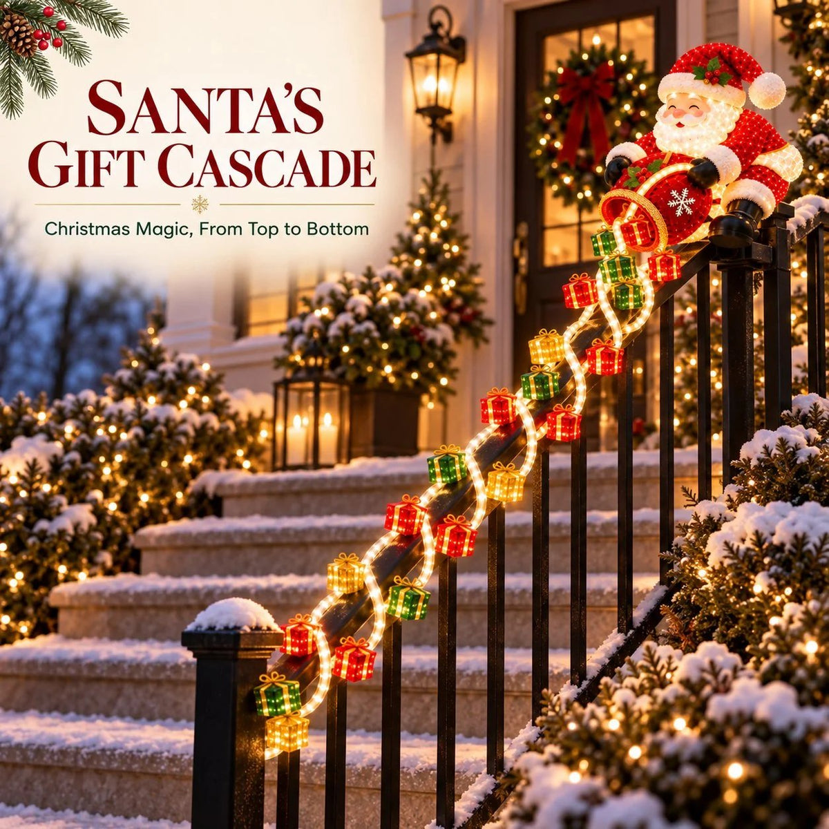 🔥LAST DAY 50% OFF -🎅 Santa Magic Gift Cascade Railing Light
