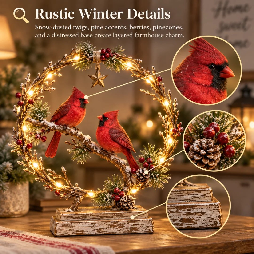 ⏳ Last Day 49% OFF –🐦Lighted Cardinal Tabletop Decor
