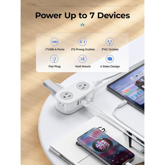 🔥 HOT SALE 🔥Travel Power Strip, ORICO 4 Outlets 2 USB Ports (1 USB C) with 4FT Wrapped Short Extension Cord Small Power Strip