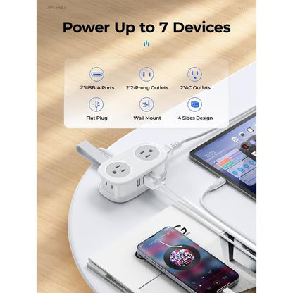 🔥 HOT SALE 🔥Travel Power Strip, ORICO 4 Outlets 2 USB Ports (1 USB C) with 4FT Wrapped Short Extension Cord Small Power Strip