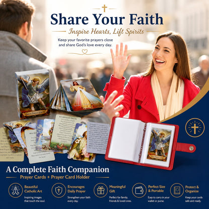 ✝️ Genuine Leather Prayer Card Holder – Pocket Holy Card Organizer with Snap Closure 🙏✨