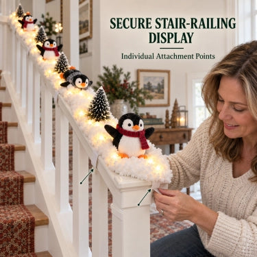 Penguin Christmas staircase railing attachment demonstration
