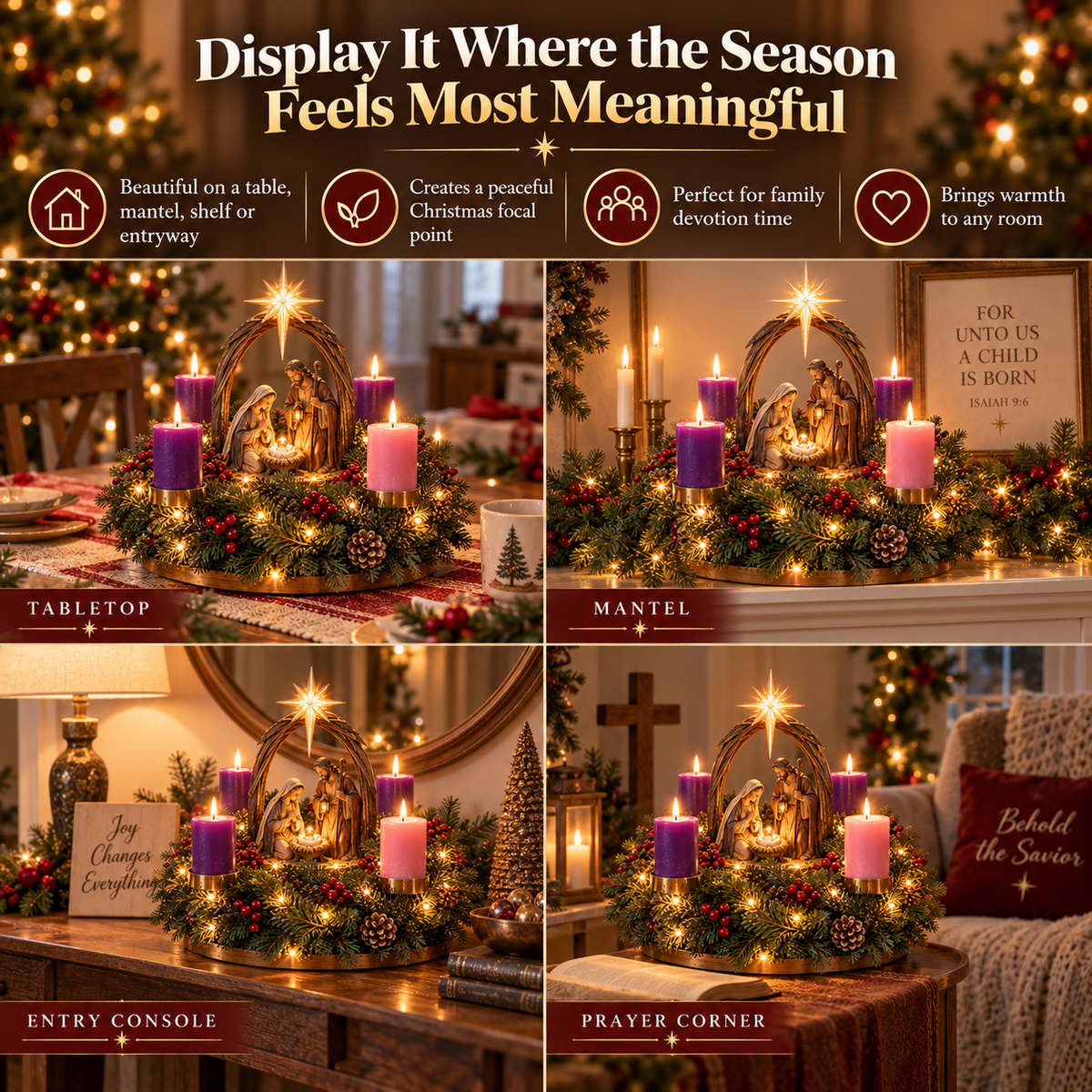 ✨ Last Day – 60% OFF-✝️ Lighted Nativity Advent Wreath🕯️