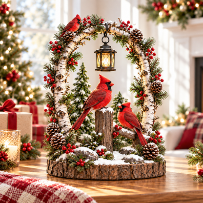 🐦✨ Cardinal Winter Glow Lantern – Lighted Woodland Christmas Tabletop Décor