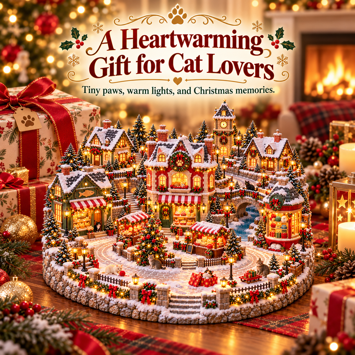 🔥 Last Day 50% OFF-🐱Glowing Christmas Cat Town 🎄 — A festive scene for cat lovers 🐈✨
