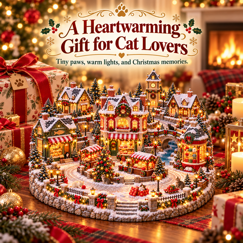 🔥 Last Day 50% OFF-🐱Glowing Christmas Cat Town 🎄 — A festive scene for cat lovers 🐈✨