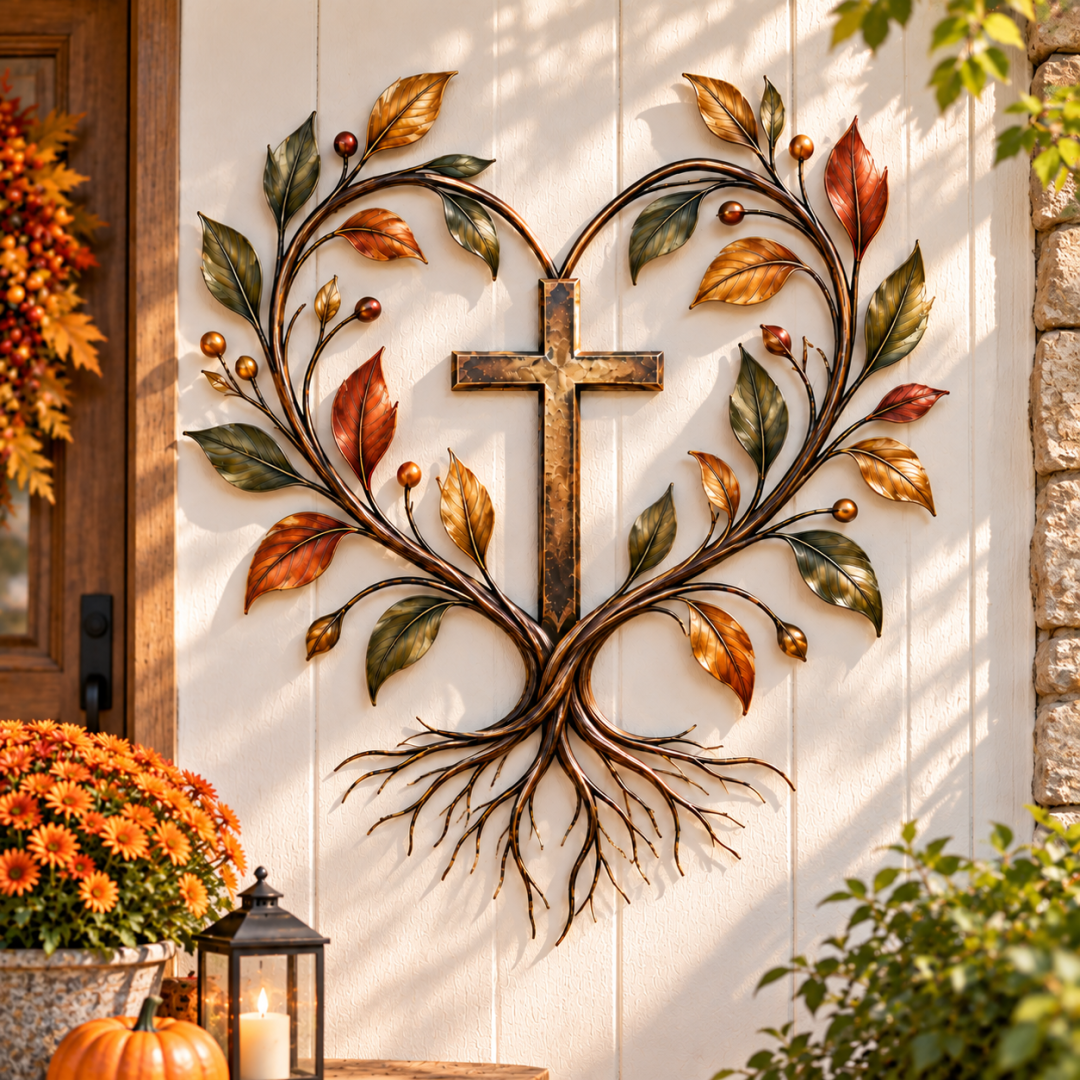 🔥LAST DAY 50% OFF -✝️🍂 Autumn Cross & Pumpkin Harvest Metal Wall Decor