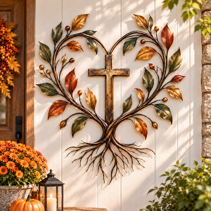 🔥LAST DAY 50% OFF -✝️🍂 Autumn Cross & Pumpkin Harvest Metal Wall Decor
