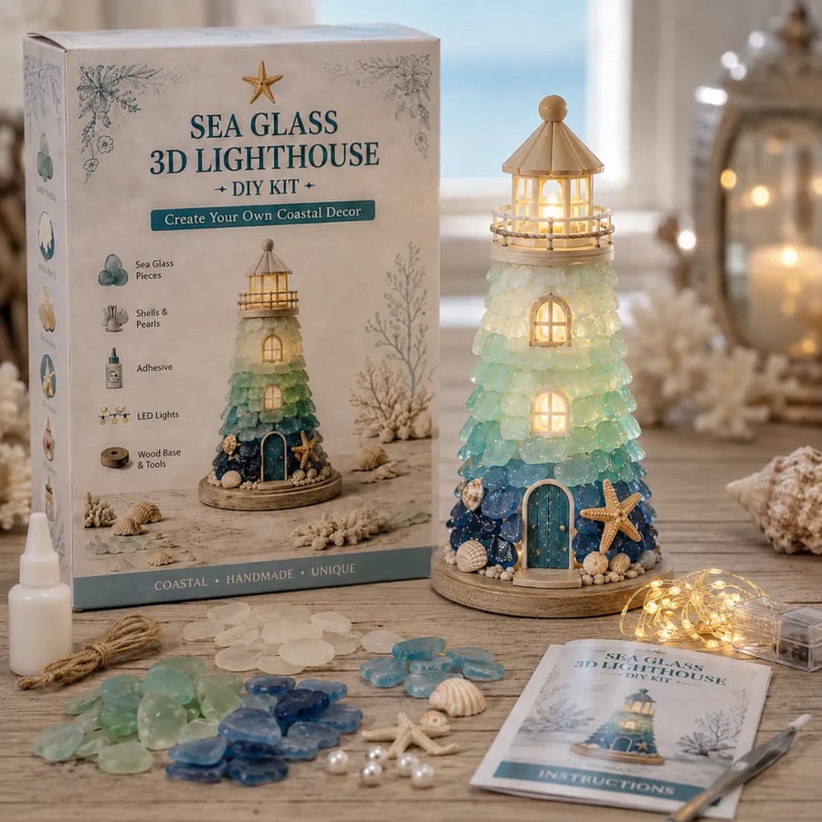 🌊🐚 DIY Ocean Sea Glass Art Kit – Handmade Light-Up Decorative Sculpture