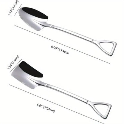 4 Pack Shovel Stainless Steel Dessert Spoon Set, Ice Cream, Cake, Fruit & Coffee Spoons for Home Kitchen Use