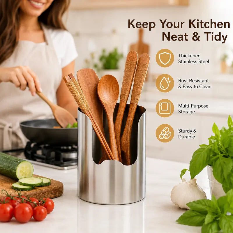 🍳Thickened Stainless Steel Utensil Organizer – Rust Resistant & Easy Clean