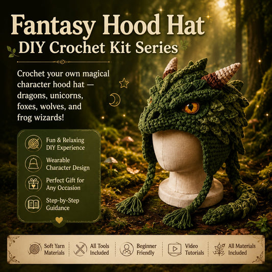 🔥LAST DAY 50% OFF - 🧵Fantasy Hood Hat DIY Crochet Kit – Create Your Own Magical Wearable Character Hat🎁Beginner Friendly