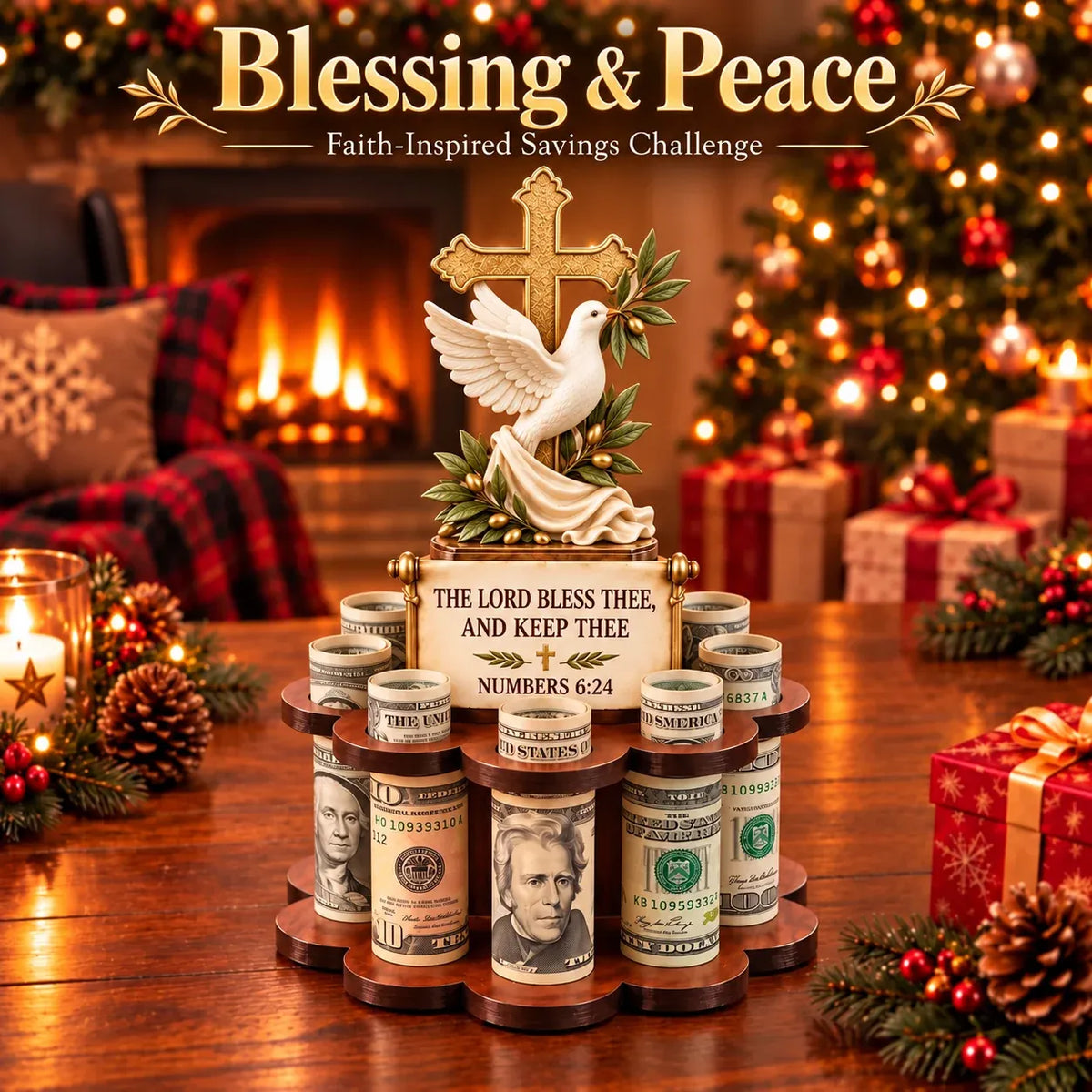 ⏳ Last Day 50% OFF-🙏 Bible Verse Savings Challenge Stand – Christian Cash Organizer & Faith-Inspired Gift