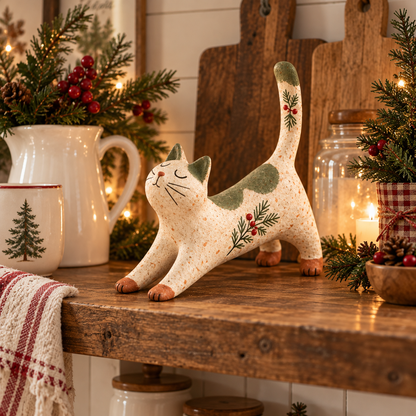 🐈🎄 Woodland Christmas Cat Figurine--a cosy little woodland friend for your holiday home