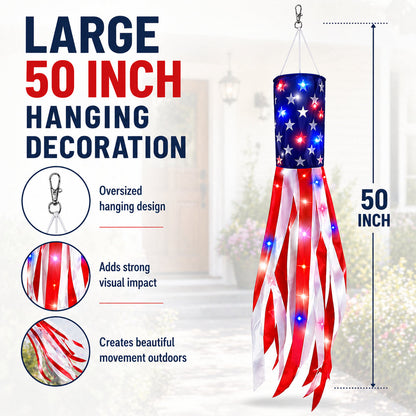 🔥2 Packs 50" Patriotic LED Windsocks American Flag Decor with Lights